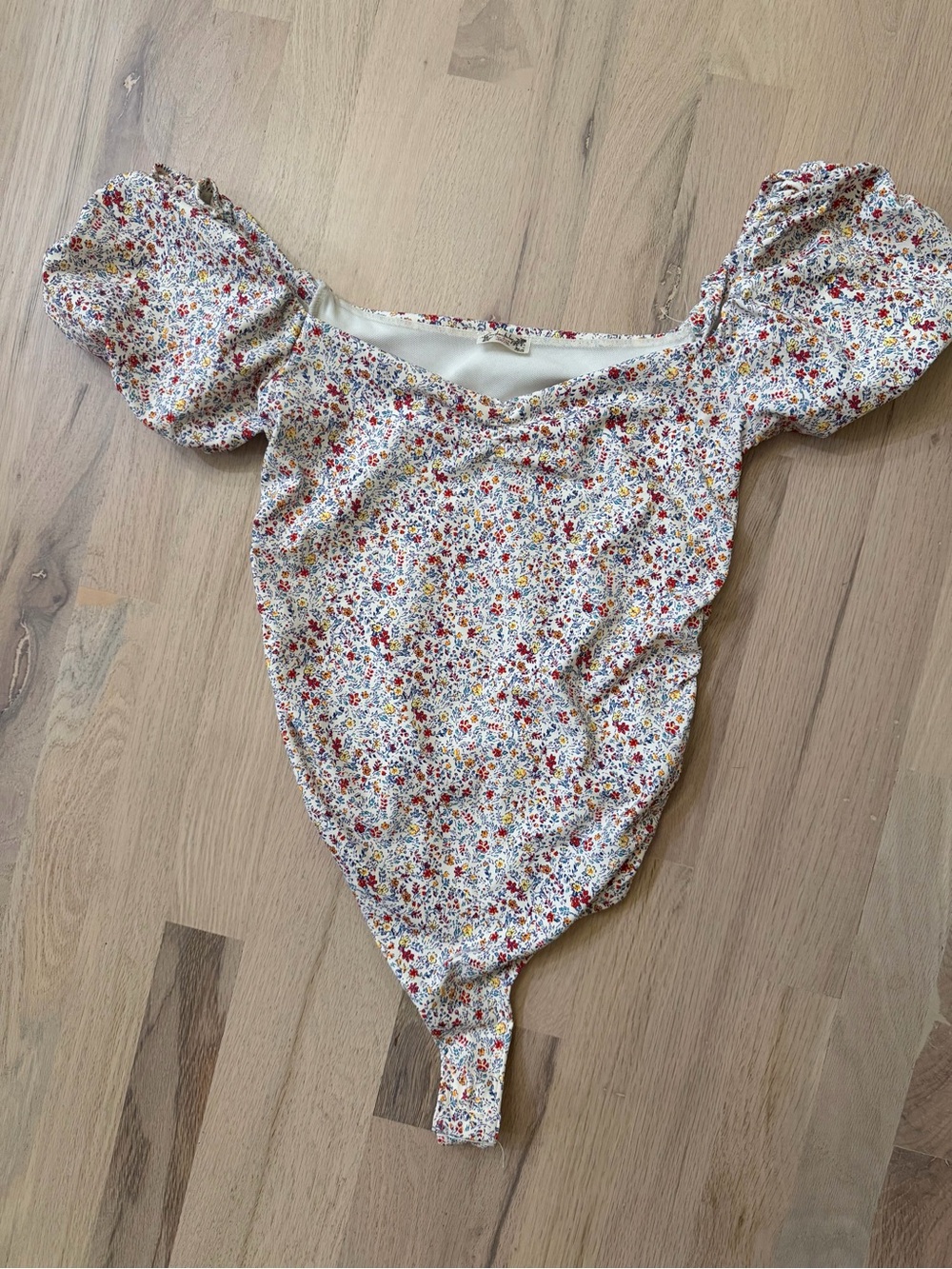 Free People Floral Puff-Sleeve Bodysuit - White/Multi